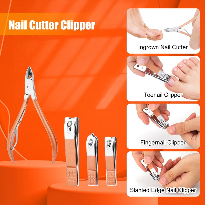LifHap Professional Nail Care Kit - 18-Piece Manicure Set with Stainless Steel Ingrown Nail Toenail Cuticle Cutter Clipper Pedicure Kit,Grooming Kits with Portable Travel Case.(Rose Gold) - Image 3